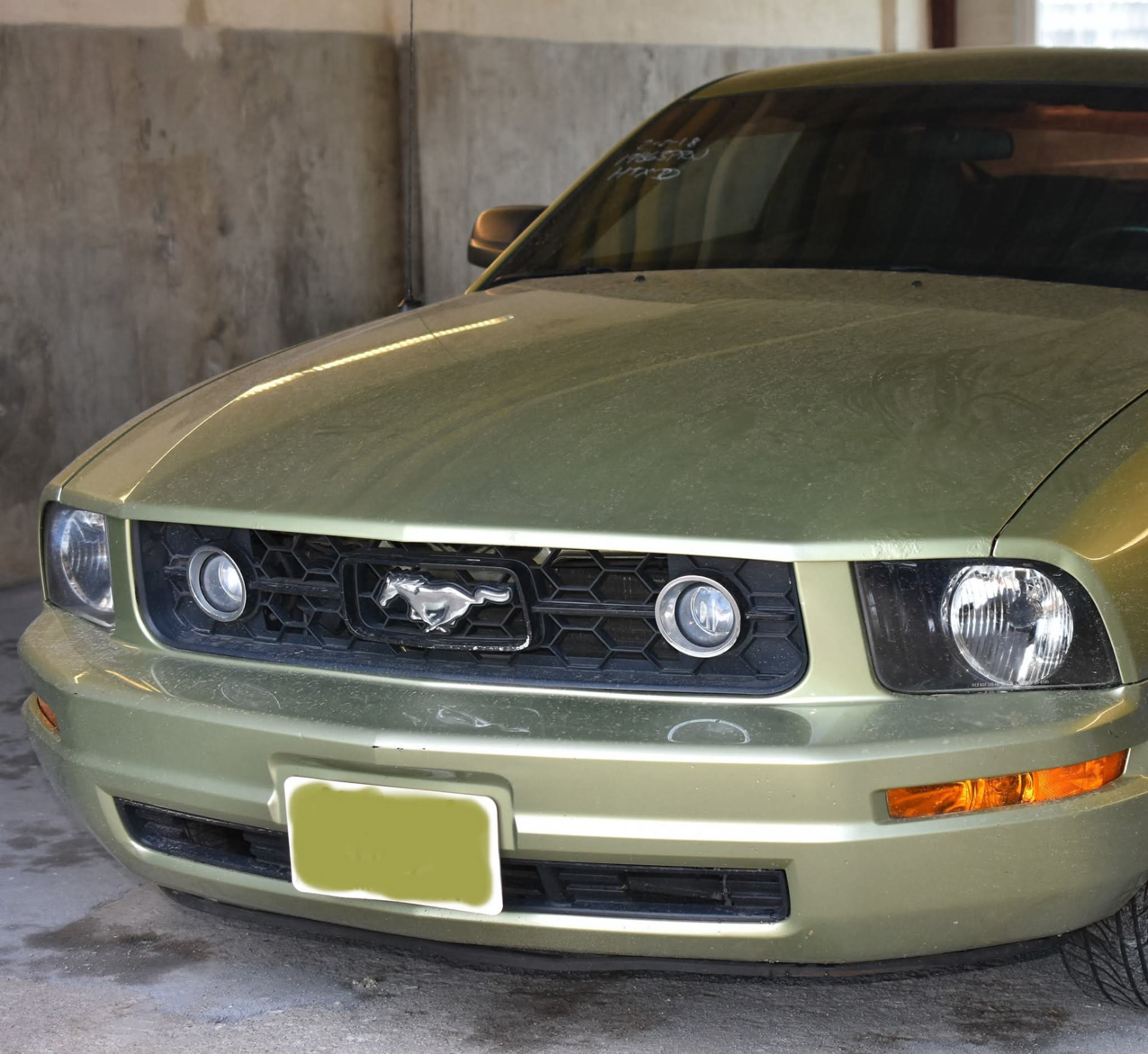 Špinavý zlatý Mustang před čištěním a leštěním